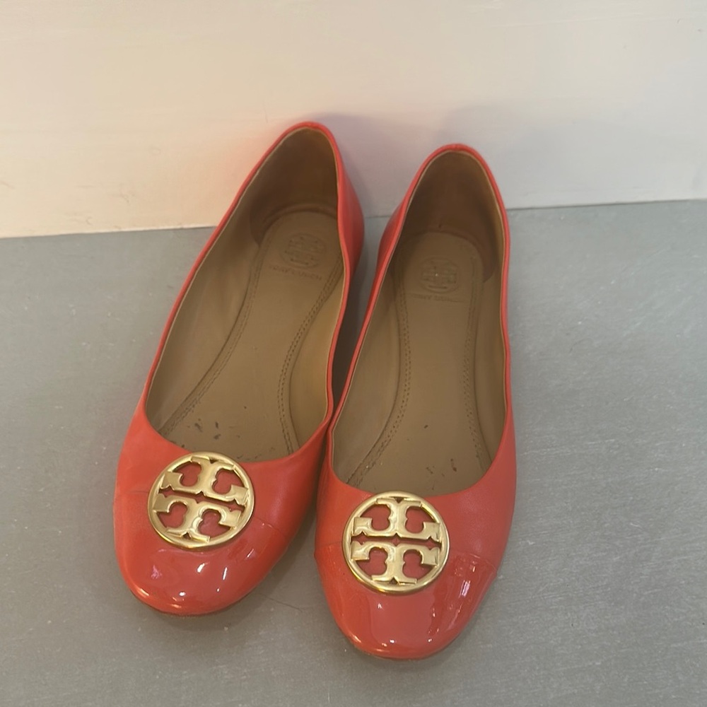 Tory Burch Red Flats with Gold Emblem